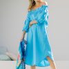 Dresses boho bird | Good Vibes Off Shoulder Cotton Dress Bluerad