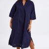 Dresses Natural for birds | Linen Cotton Throw Dress Navy
