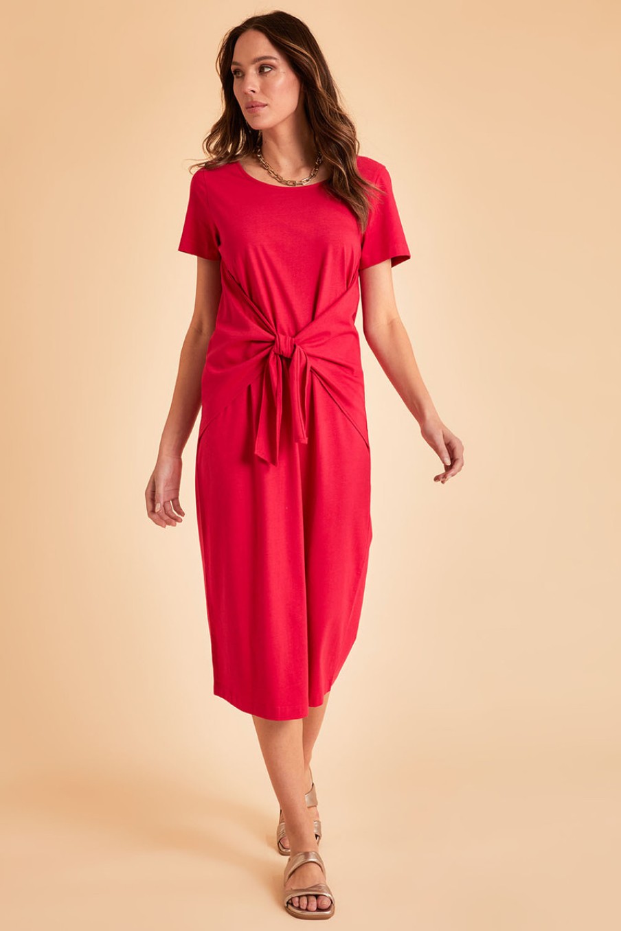 Dresses bird keepers | The Short Sleeve Tie Waist Dress Burntred