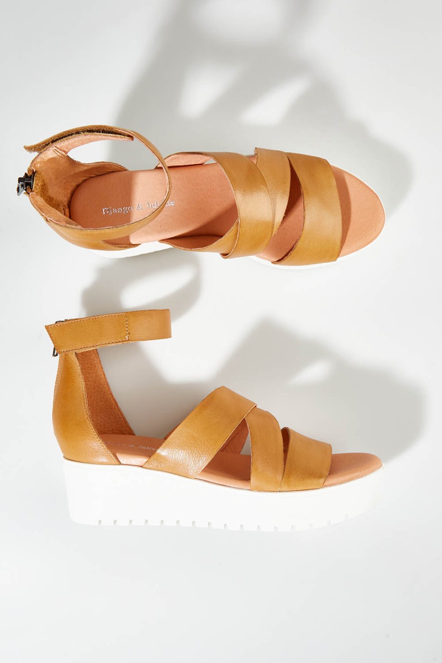 Shoes Django & Juliette | Olison Leather Flatform Sandal Dktanwhite