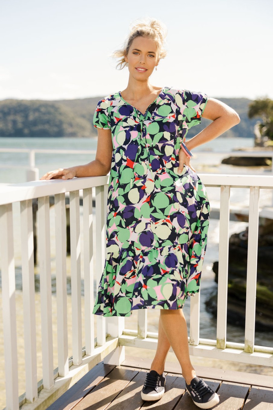 Dresses Clarity By Threadz | Edan Print Cotton Dress Greenmulti