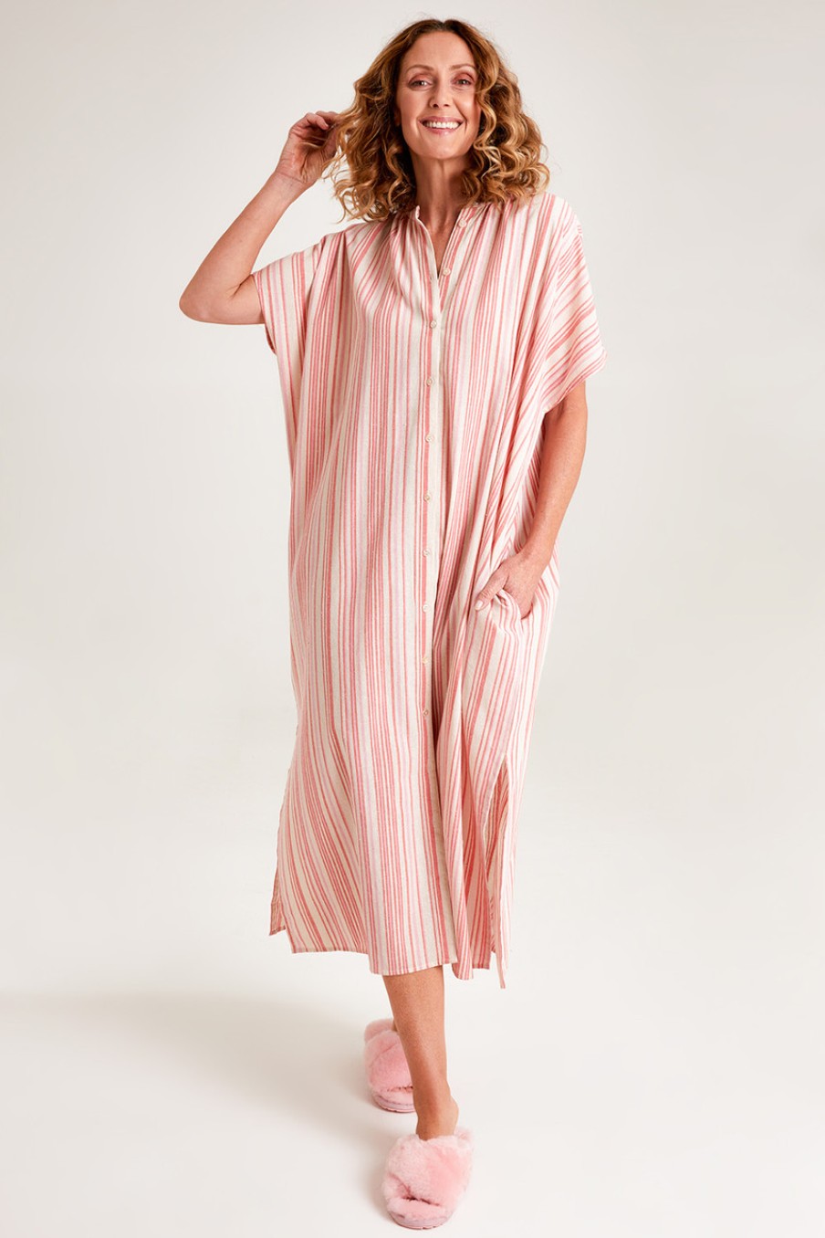 Dresses Unwind by Birdsnest | Cotton Throw Over Lounge Dress Pinkstripe